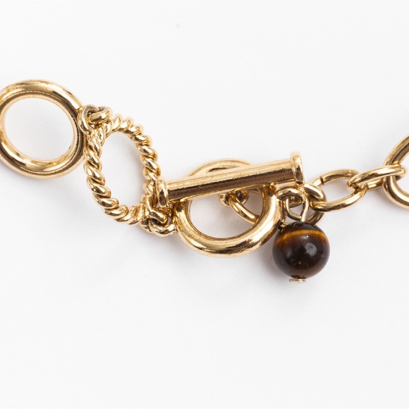 Gold tone large link oval link necklace with delicate brown beads gold tone 18” - Picture 9 of 13